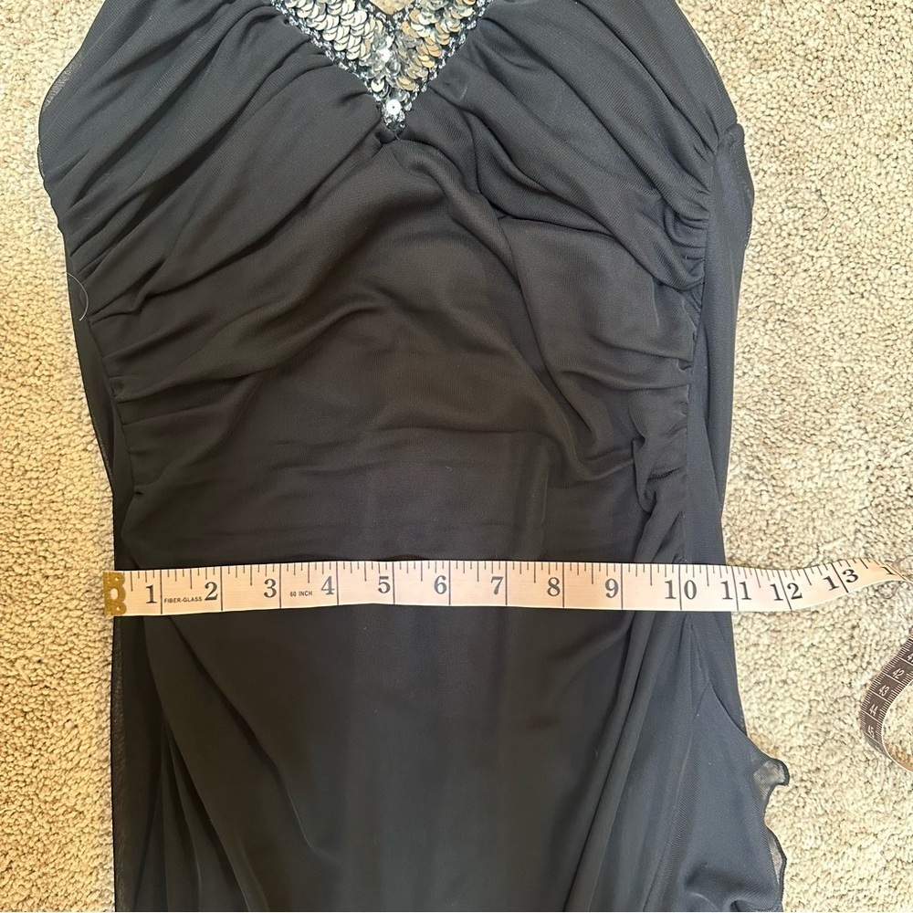 SOLD Vintage Y2K City Triangles Black Embellished Halter Midi Dress Hanky Hem - Picture 5 of 6